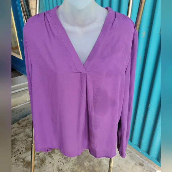 Shein Classi Purple Shirt V-neck Blouson Solid Top Long Sleeves  XL - Picture 7 of 10